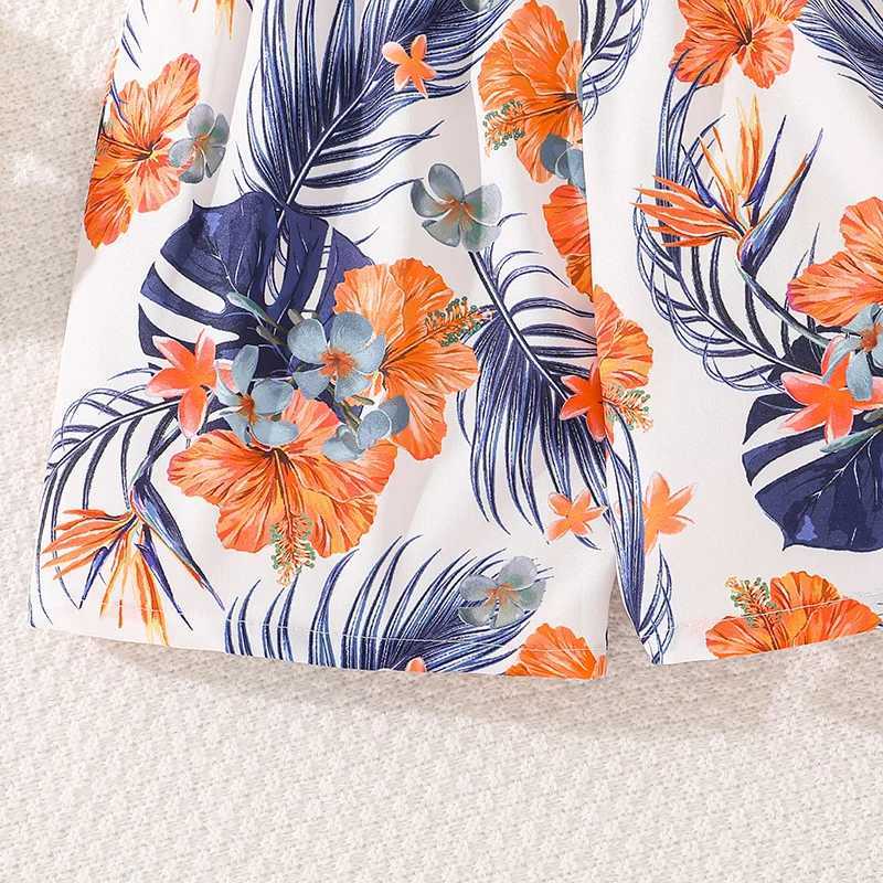 Fashion 8-12 year old childrens and girls clothing set orange asymmetrical suspender and printed mini countryside sled leisure vacation setXJ250410