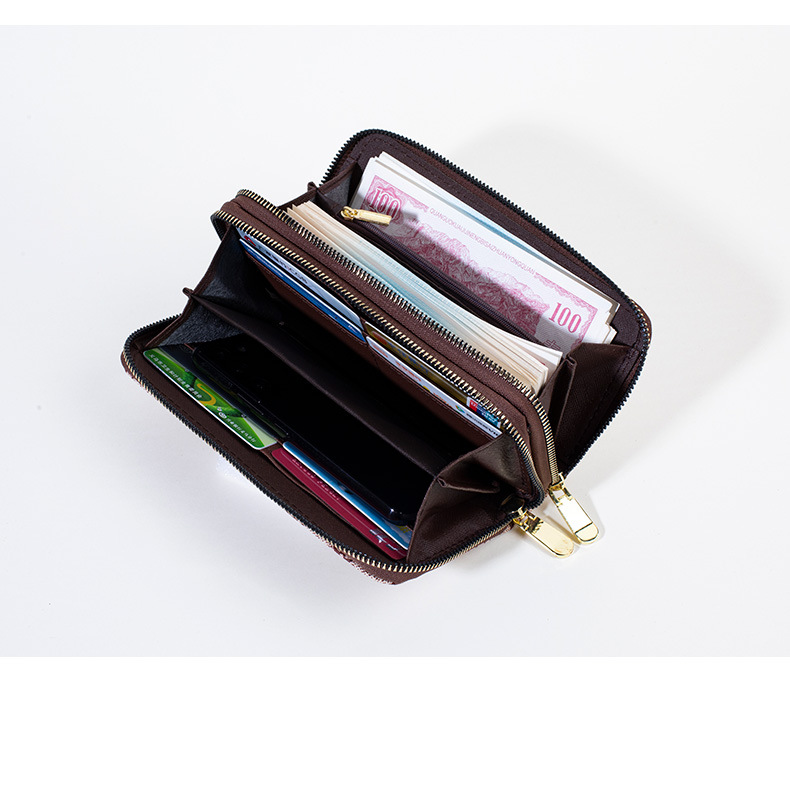 2025 Long Women's Clover Printed Large Capacity Handbag Wallet European and American Popular Double Zipper Double Layer Wallet Phone Bag Holiday 