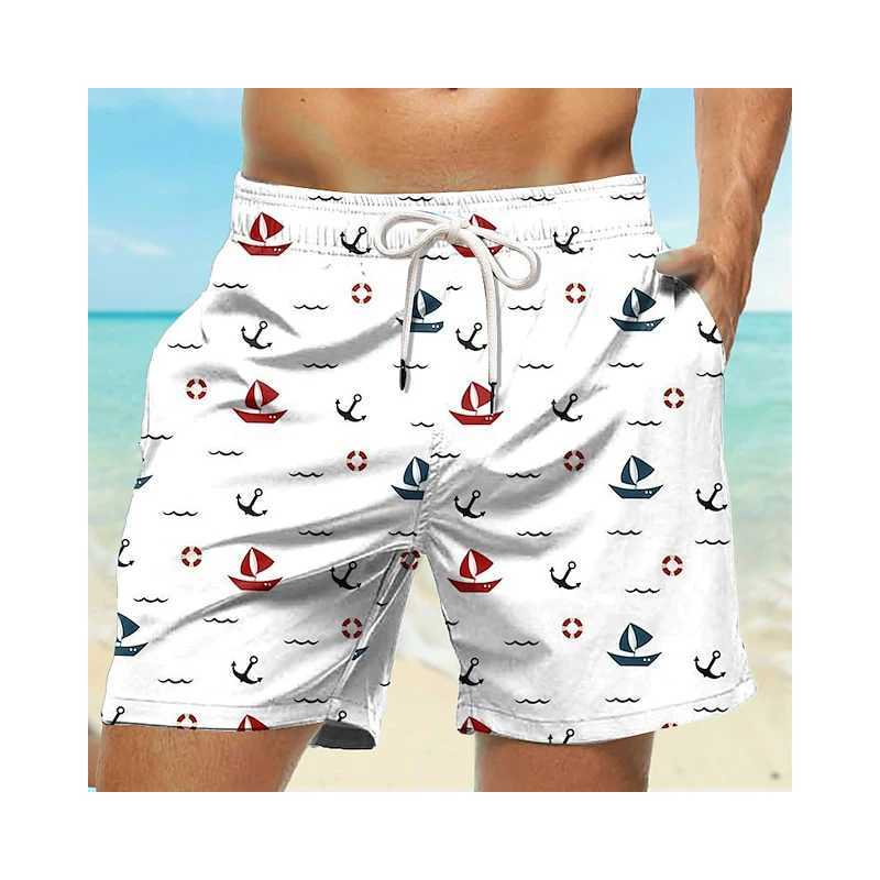 Hawaiian mens swimsuit beach shorts anchor pattern 3D printed mens oversized surfboard sports pants swimsuit backbone childrens clothingW250410