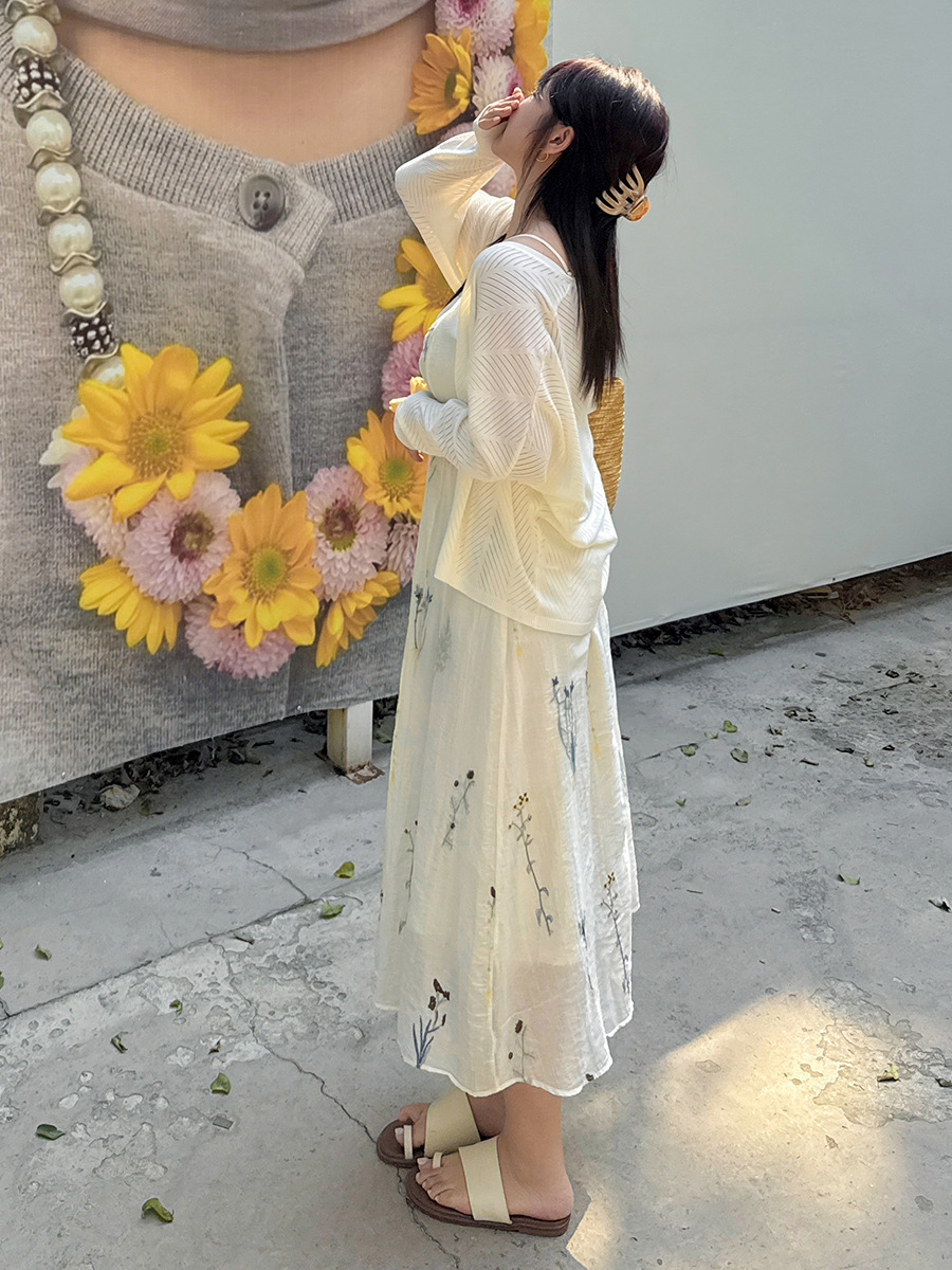 MU365 High Quality Suspender Dress 2025 Summer New Small Fresh Sweet Cardigan Two-piece Set