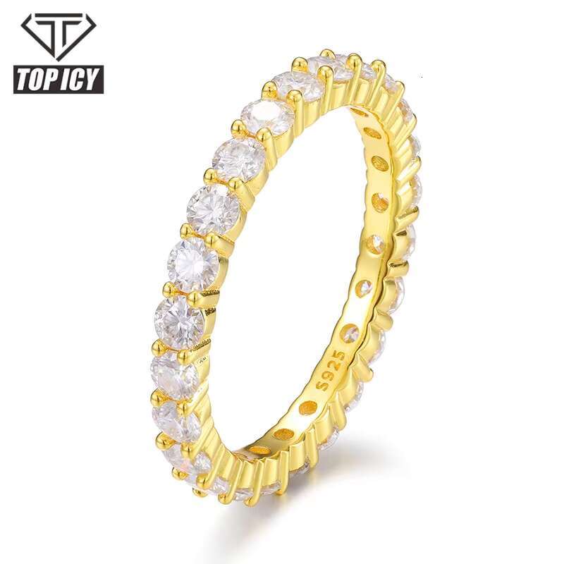 Hip Hop Men Women Fashion Jewelry 3.0mm Moissanite Diamond Iced Out Gold Plated 925 Silver Ring