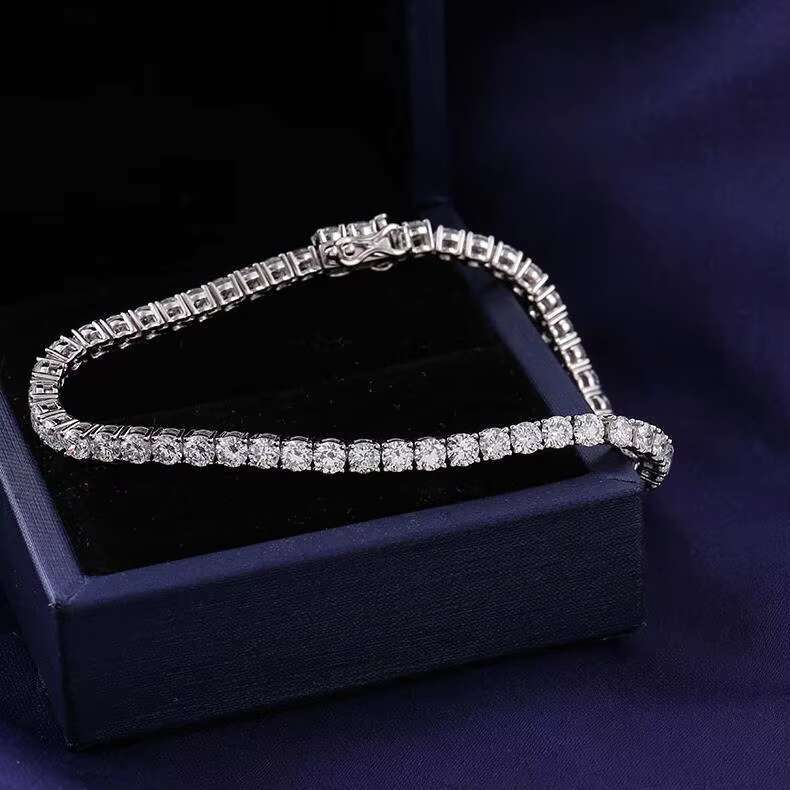 20-Inch 4mm White Gold 925 Silver Tennis Chain Bracelet Iced out Moissanite Necklace for Women