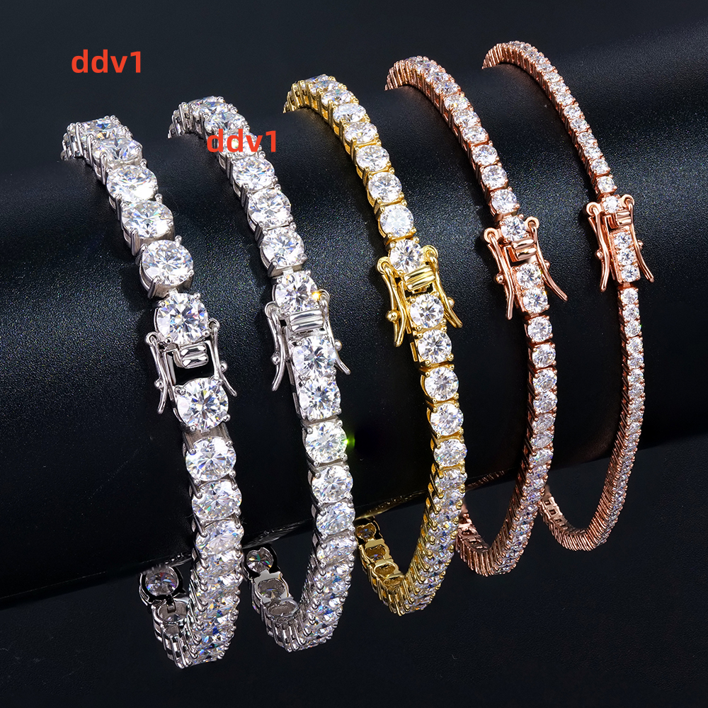 S925 Tennis Bracelet with Four Claws Set in 3mm DEF Color Round Brilliant Cut Moissanite Various Plated Colors for Selection