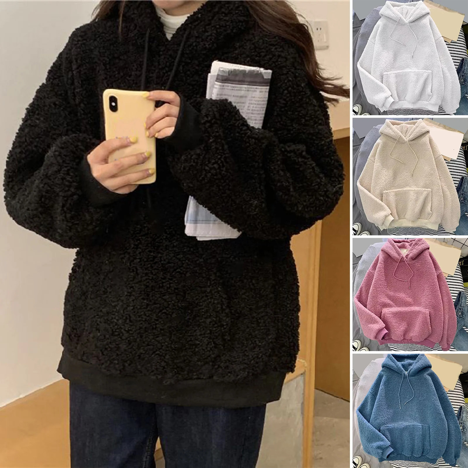 Autumn Winter Coat Pink Sweet Hooded Sorry Print Harajuku Loose Pocket Hoodies Womens Fleece Flannel Pullover Female Sweatshirt 251106