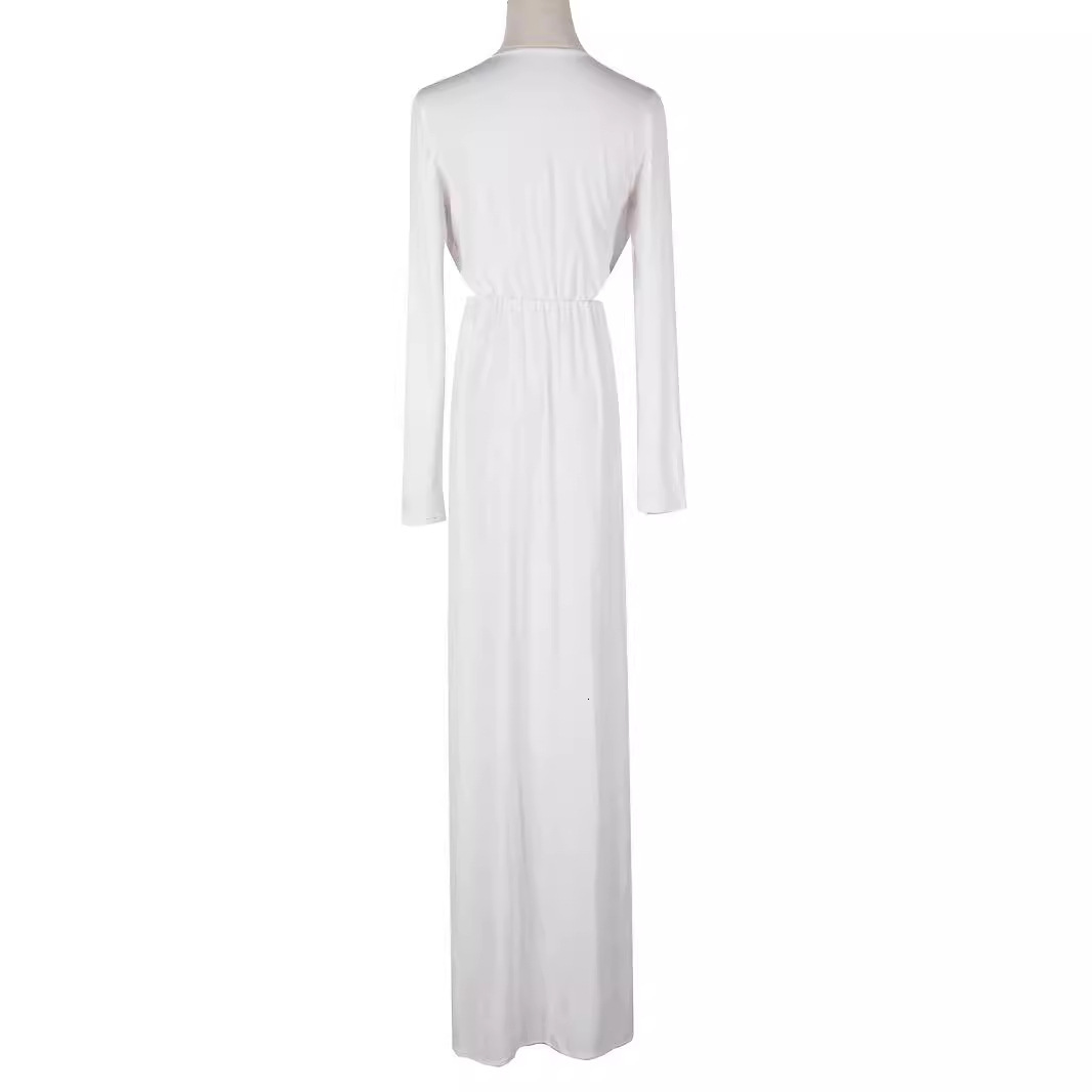 Deep V-neck Hollow Waist Long Sleeve Split Sexy Dress