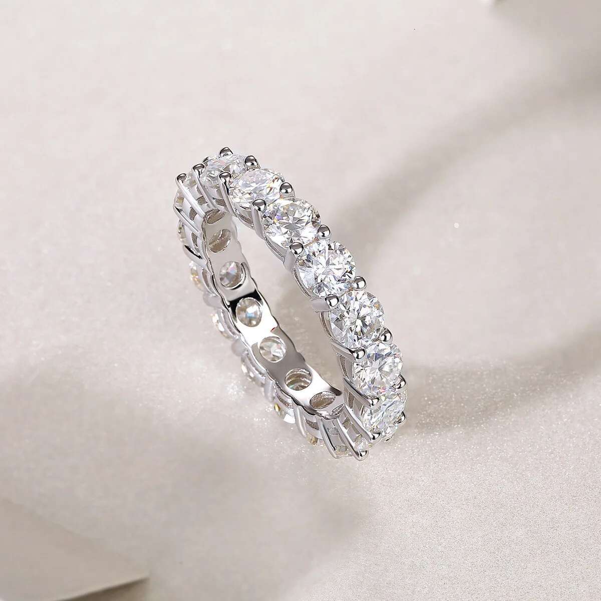 925 Sterling Silver 4mm D Color Moissanite Eternity Ring Wedding Band for Women Fine Jewelry White Gold Engagement Rings Gift