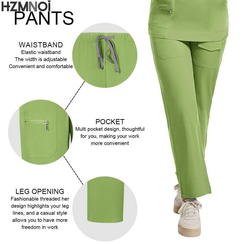 Workwear Nursing Women Scrubs Pants Elastic Working Uniform Women Short Slve Neck Tops Dental Hospital Scrubs Suits X2504101