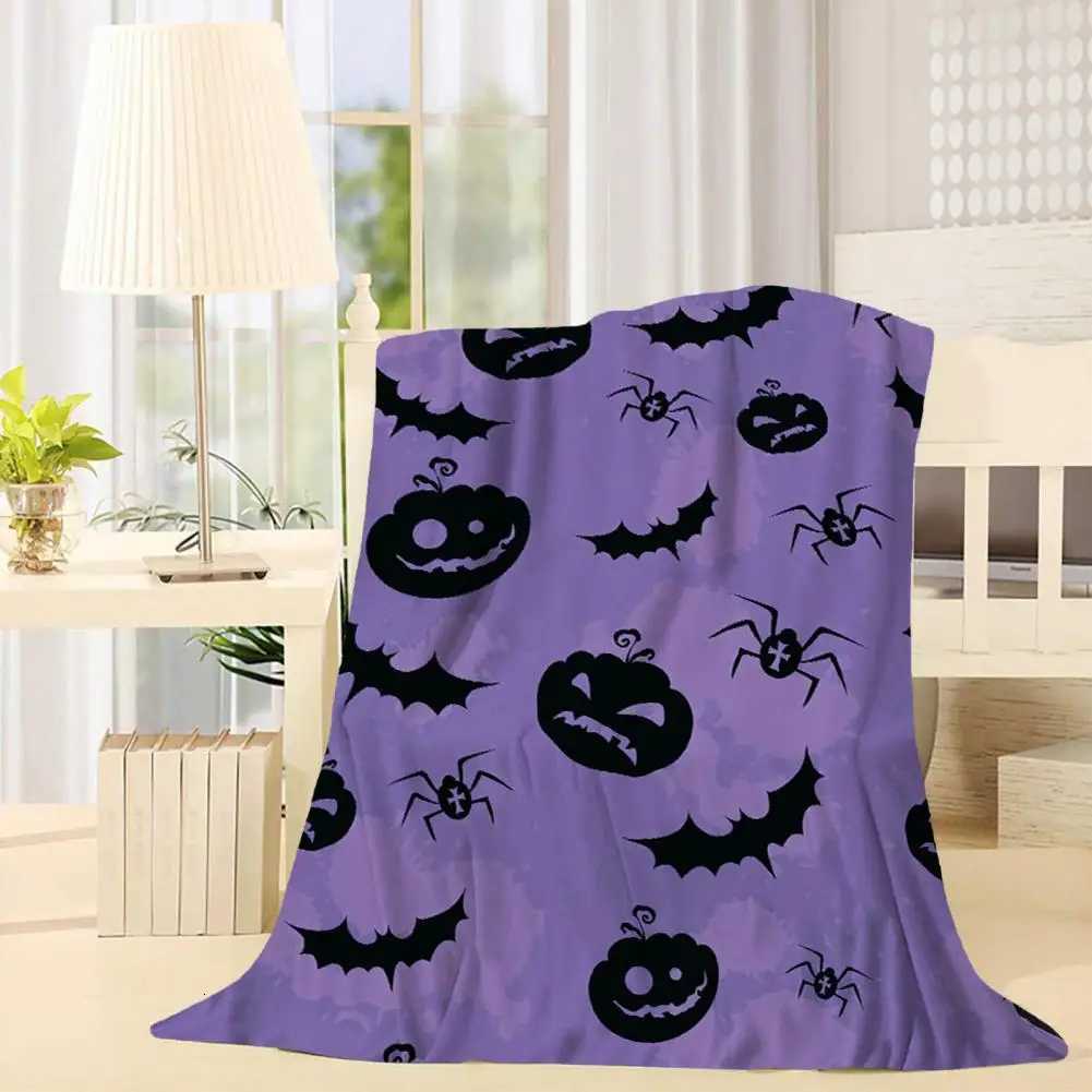 Fluffy Sofa Throw Cozy Halloween Pumpkin Print Fleece Blanket for Dorm Sofa Bed Knitted Machine Washable Anti-static Fluffy C251111