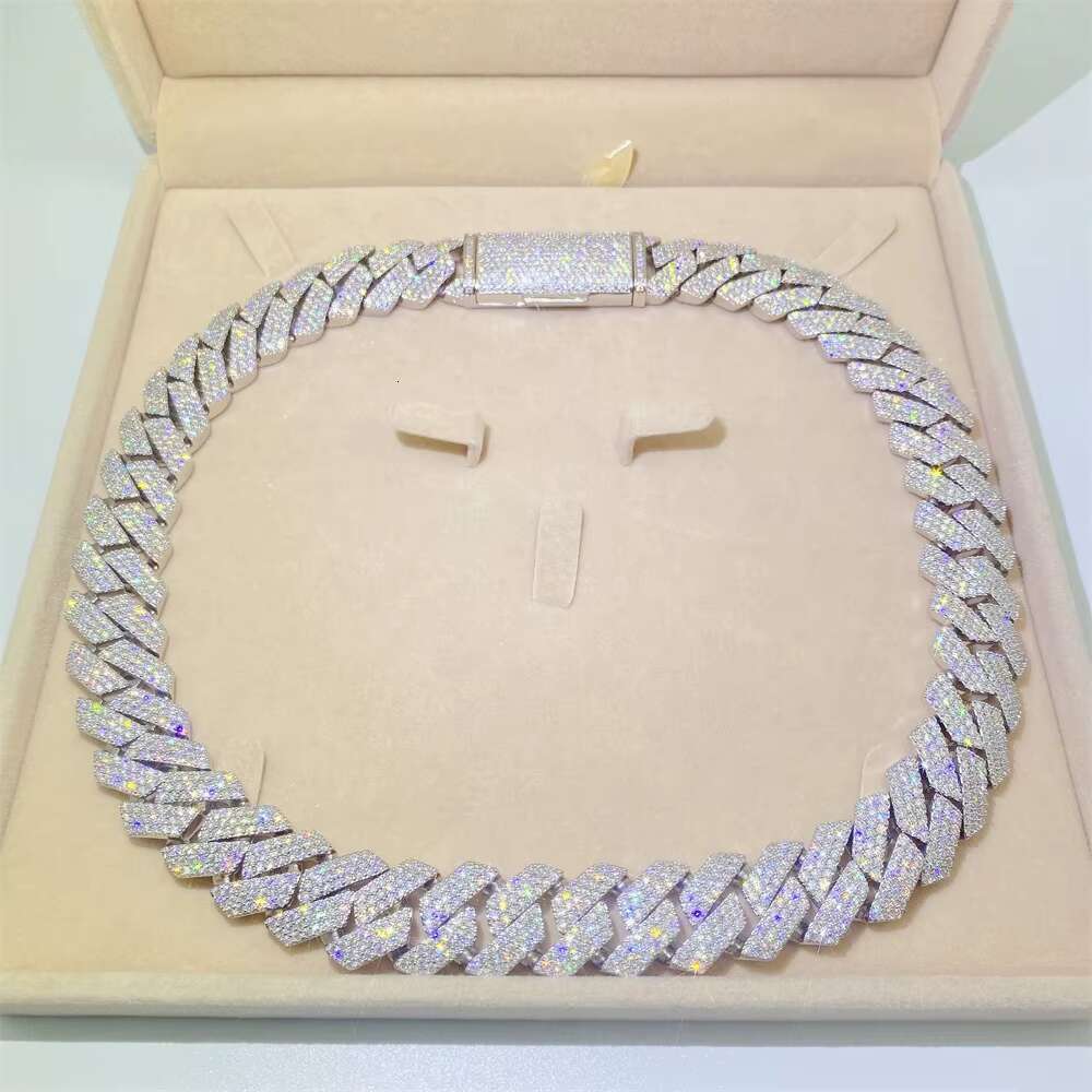 Hot New Products Hip Hop Rapper Miami 18mm Cuban Link Chain Vvs Moissanite 925 Sterling Silver Iced Cuban Chain Necklace