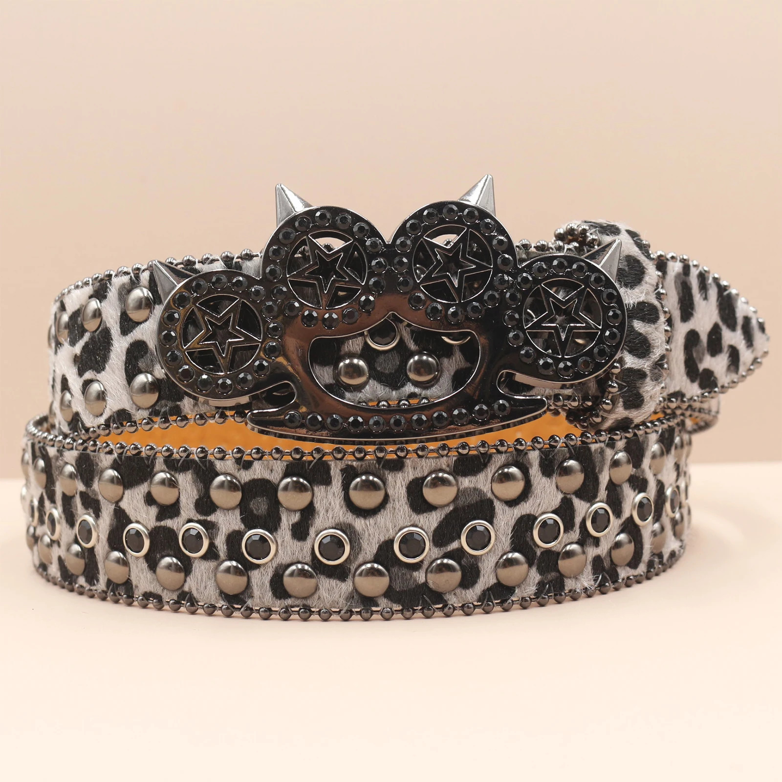 Leopard Cats Paw Fashion Rhinestone Studded Belts with Diamonds Female Y2K Accessories Gothic Style bb Belt For Women 251110