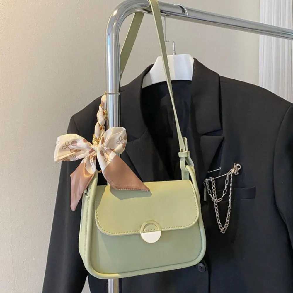 PU Leather Shoulder Bag Large Capacity Carrying Small Square Bag Minimalist with Ribbon Chain Crossbody Bag Mobile PhoneT251110