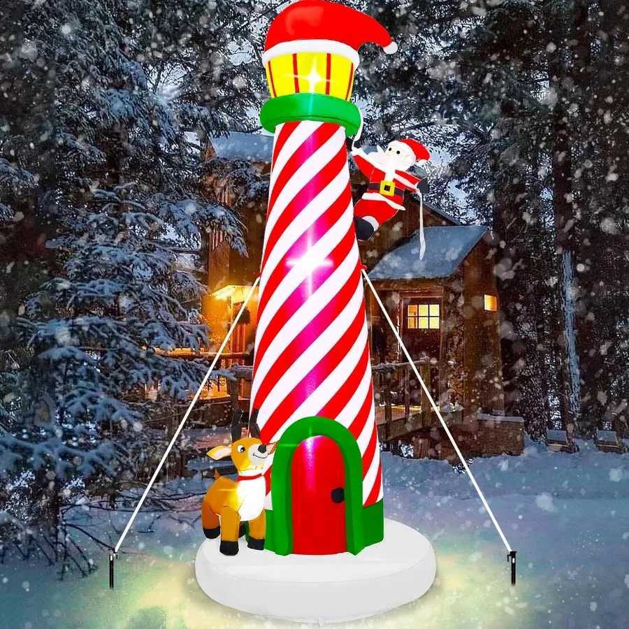 Christmas 10FT Christmas Inflatable Decoration Giant Lighted Lighthouse Blowups with Santa and Reindeer AirBlown Ornaments with Storage B Y251111