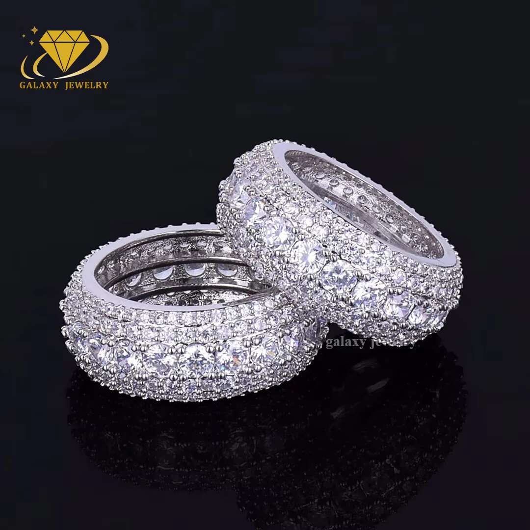 Iced Out Ring Gold Plated Diamond Hip Hop Jewelry Moissanite Men 925 Sterling Silver Wedding Eternity Ring