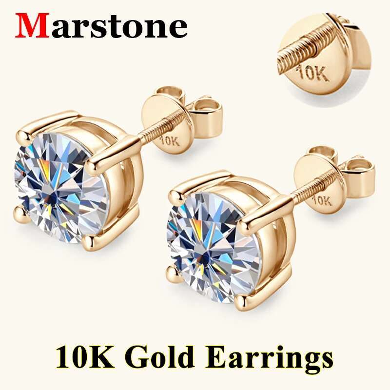 10K 0.1-2CT D Color Moissanite Diamond Stud Womens Earings Pure 10K White Gold Top Quality Earrings for Women Girls Gift