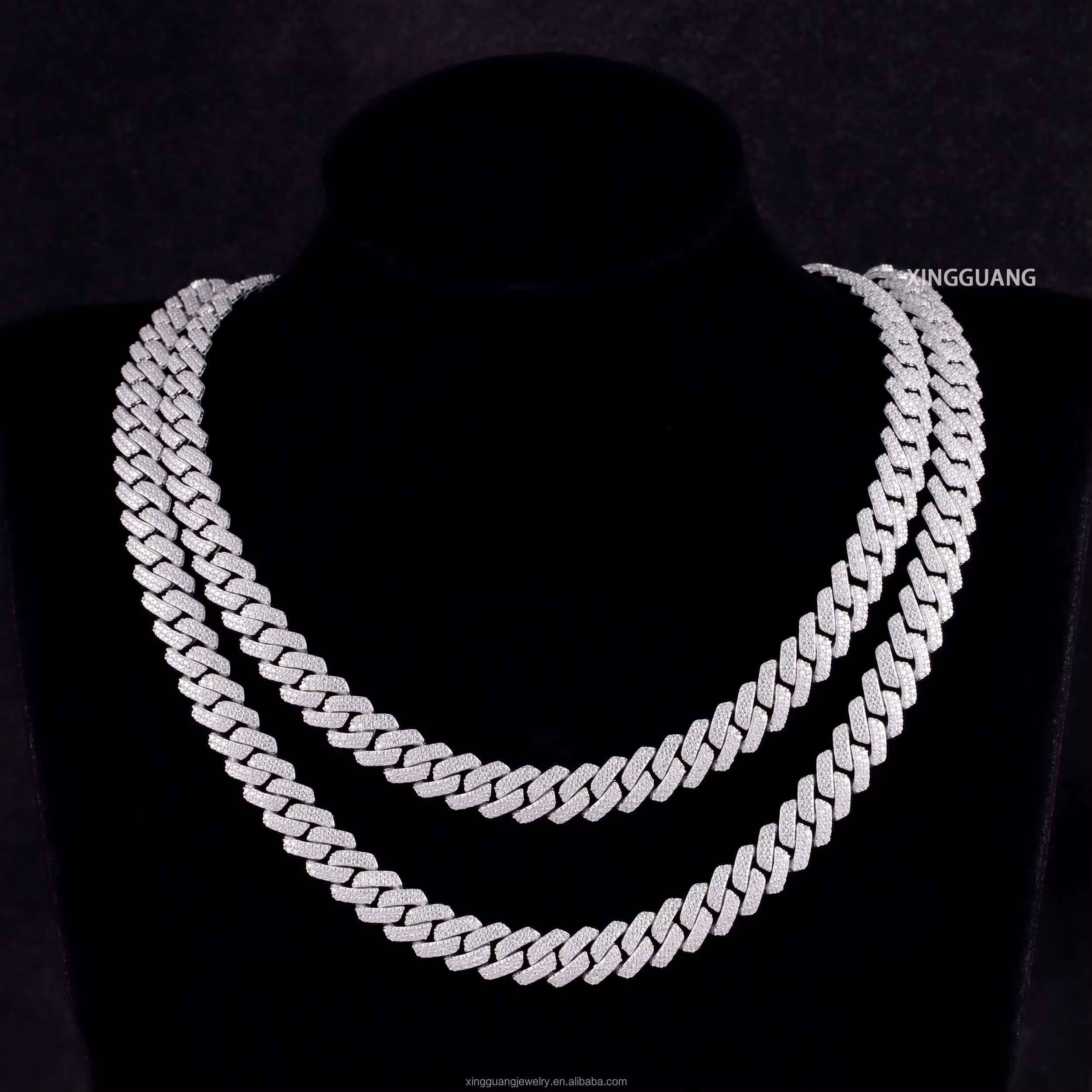 XG Factory Price RTS 10mm 2rows Moissanite Cuban Chain Hiphop Diamond Cuban Link Chain for Men Silver Fine Jewelry Necklace