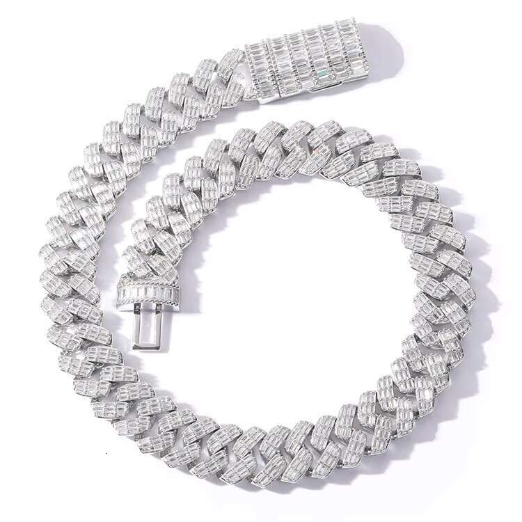 Fashion Customized Chain 17mm Width Sterling Silver 5A CZ Diamond baguette Cuban Chain Links for Hip Hop Life