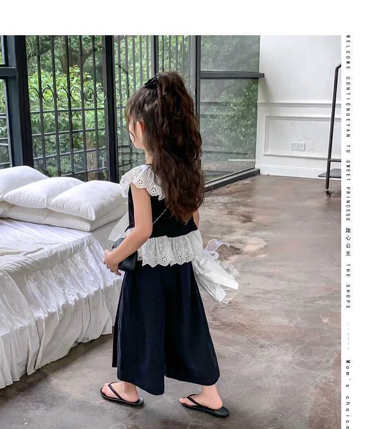 Fun Bear Summer Girl Set Cool and Comfortable Lace Necklace and Bottom Top+Pants 2-piece Cute Childrens Clothing SetXJ250410