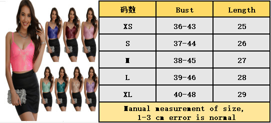 Fashionable and Spicy Nightclub Style Slim Fit Hanging Strap Sequin Small Tank Gathering Short Top