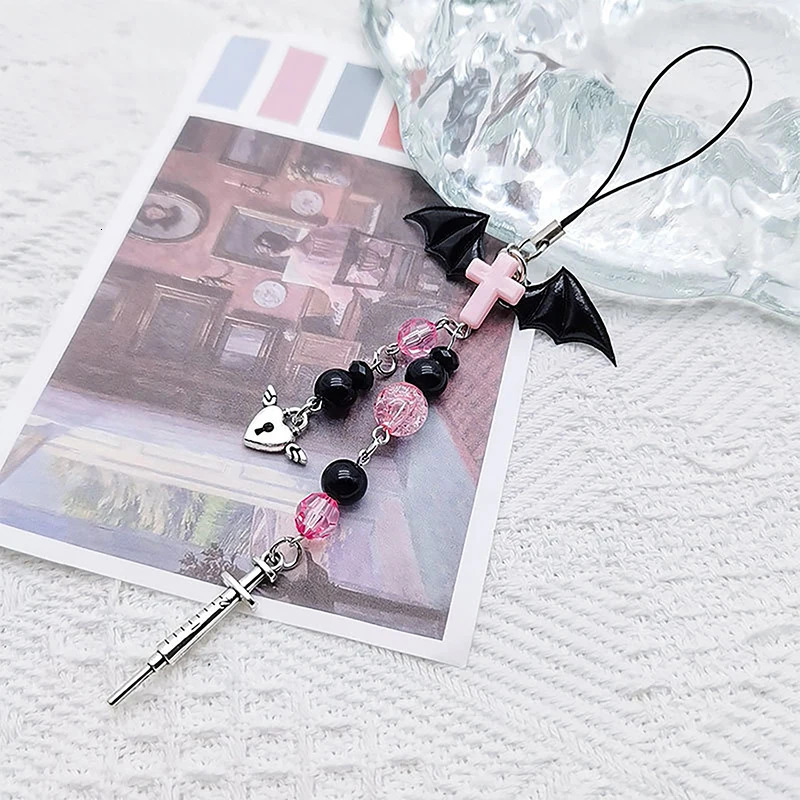 Black Punk Y2K Phone Pendant Chain For Phone Bag Lanyard Keychain Cool Girl Sweet Charm With Cross Butterfly Accessories 251110