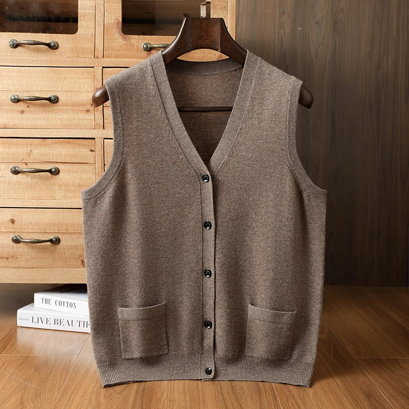 SoftCash Mens 100 Cashmere Sleeveless VNeck Vest Classic Business Sweater Autumn Winter Casual Fashion Knit Soft Tops 251104