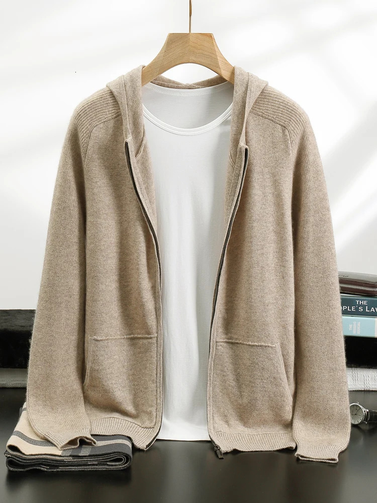 MEETCC Mens 100 Cashmere Cardigan Suit Zipper Sweater Hoodie Pants Autumn Winter Thick Warm Clothing Jacket 251030