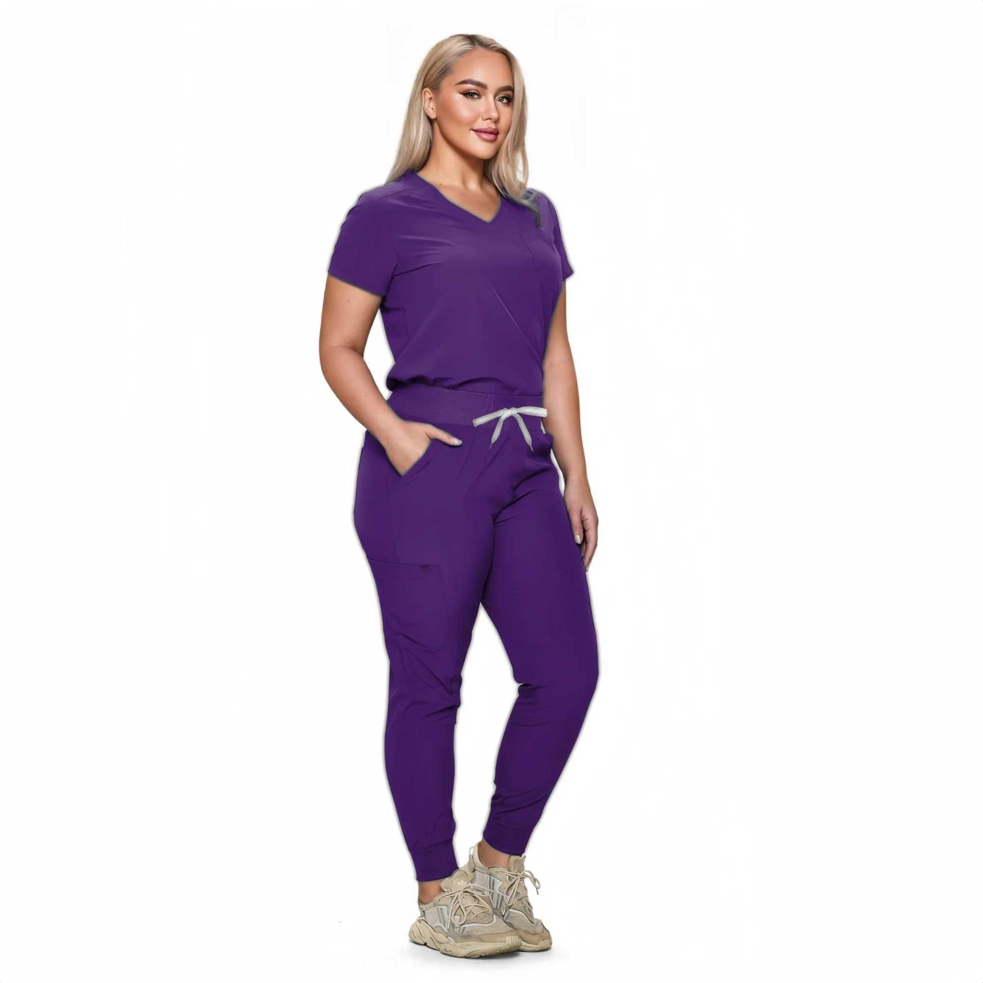 Hospital nurse uniform comfortable medical jogging fashionable frosted set new design hospital female nurse top and pants frosted set X250410