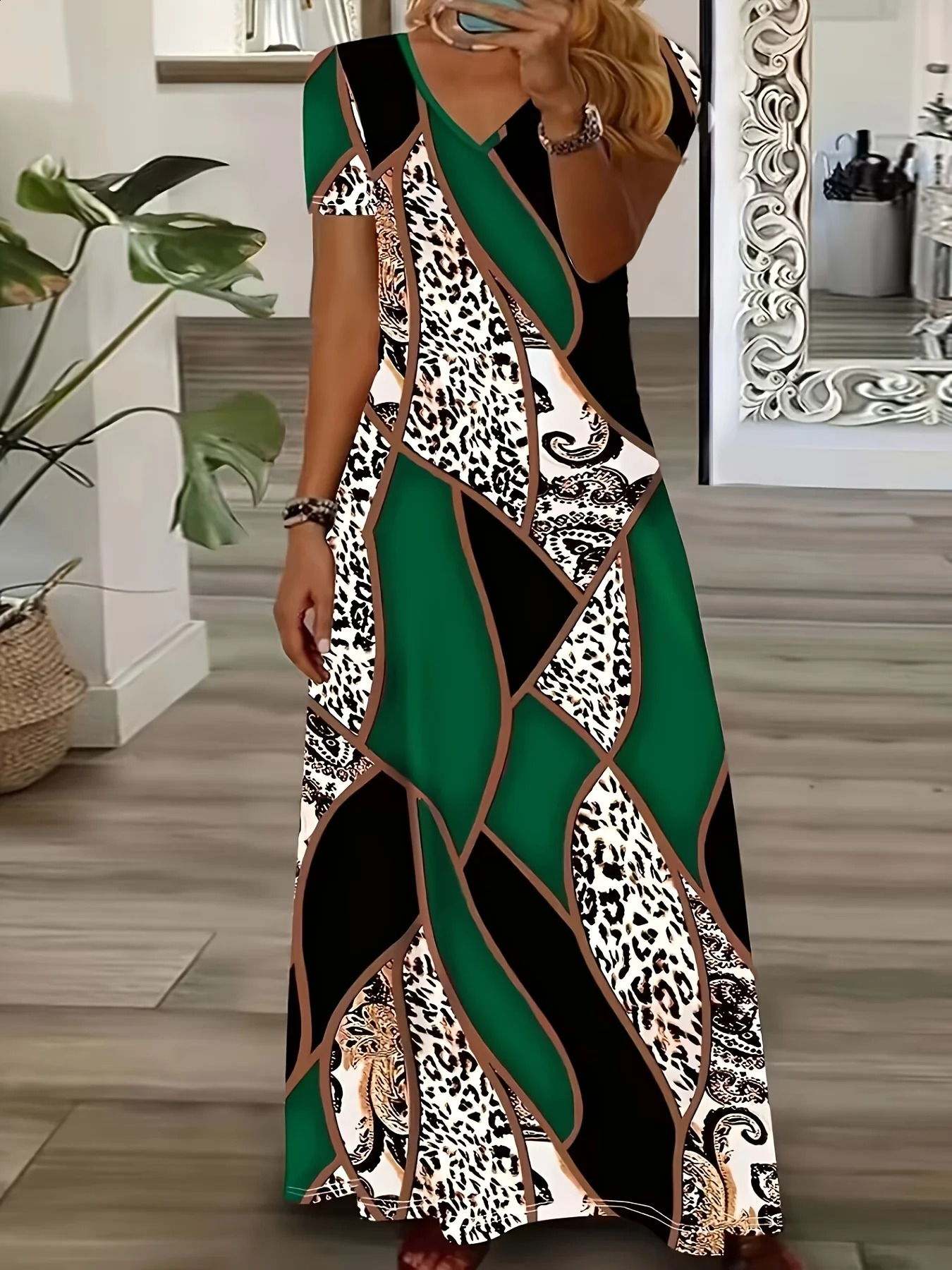 Summer er Patchwork Leopard Print Womens Dresses Plus Size Elegant Dresses Long Dresses Female Fashion Womens Cloth 250410