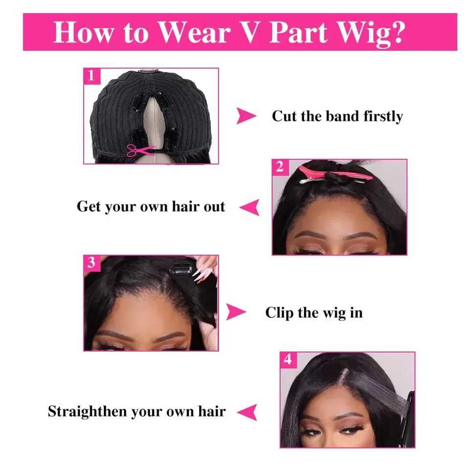 32 Inch Straight V Part Human Hair Wigs 200 Density Straight Brazilian Wig For Women V part Human Hair Head Clip In Halr WigT251111