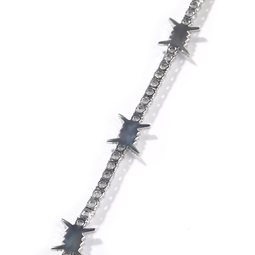 Hip Hop Full Bling Cz Stones Barbed Wire Thorn Tennis Necklace For Men 14k Gold Plated Copper Prong Iced Out Cubic Zircon Party Rapper Jewelry Accesso