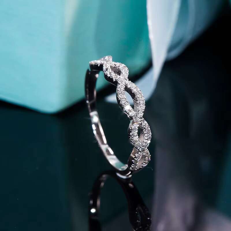 Twist Wavy Inlay Simulation Mosan Stone Ring Simple Joker S925 Silver Fashion Geometric Tail