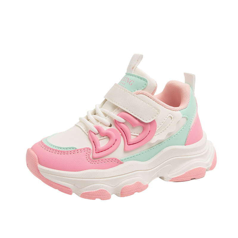 Girls Running Shoes Toddler Sneakers Fashion Classic Hot Sale Kidszworld Kids School Casual Sports Shoes Anti-skid Pink Purple with Love Heart Size 26