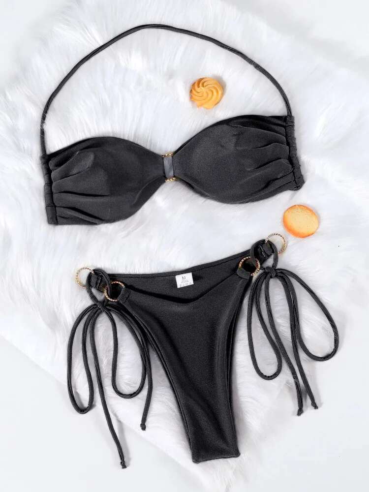 Rinabe Bikinis For Women Solid Swimwear Thongs Swimsuit Sexy Biquini 2025 Summer Bathing Suit String Beachwear
