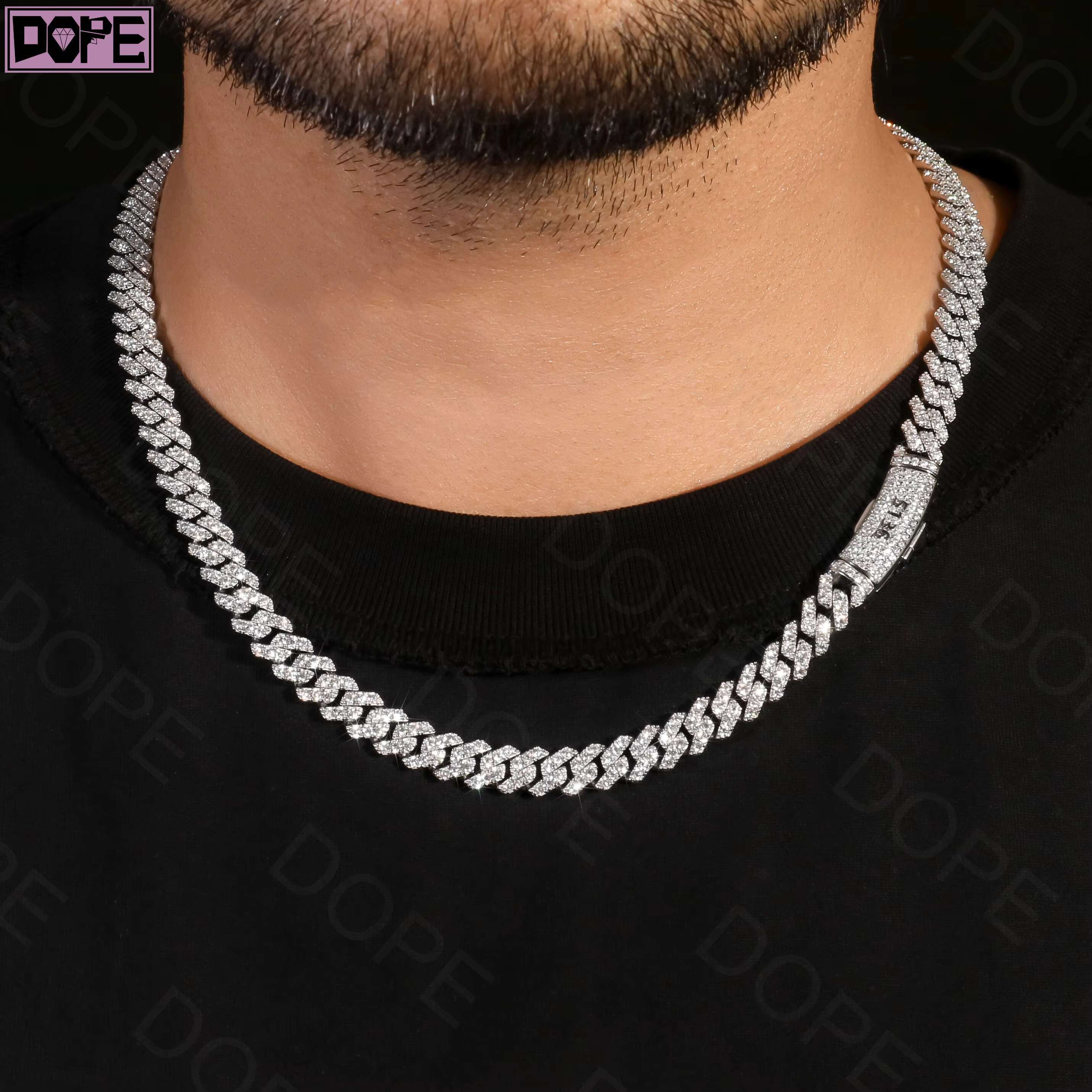 8mm Cuban Link Chain Hiphop Men 925 Sterling Silver Rhodium Plated Iced Out Moissanite Cuban Chain