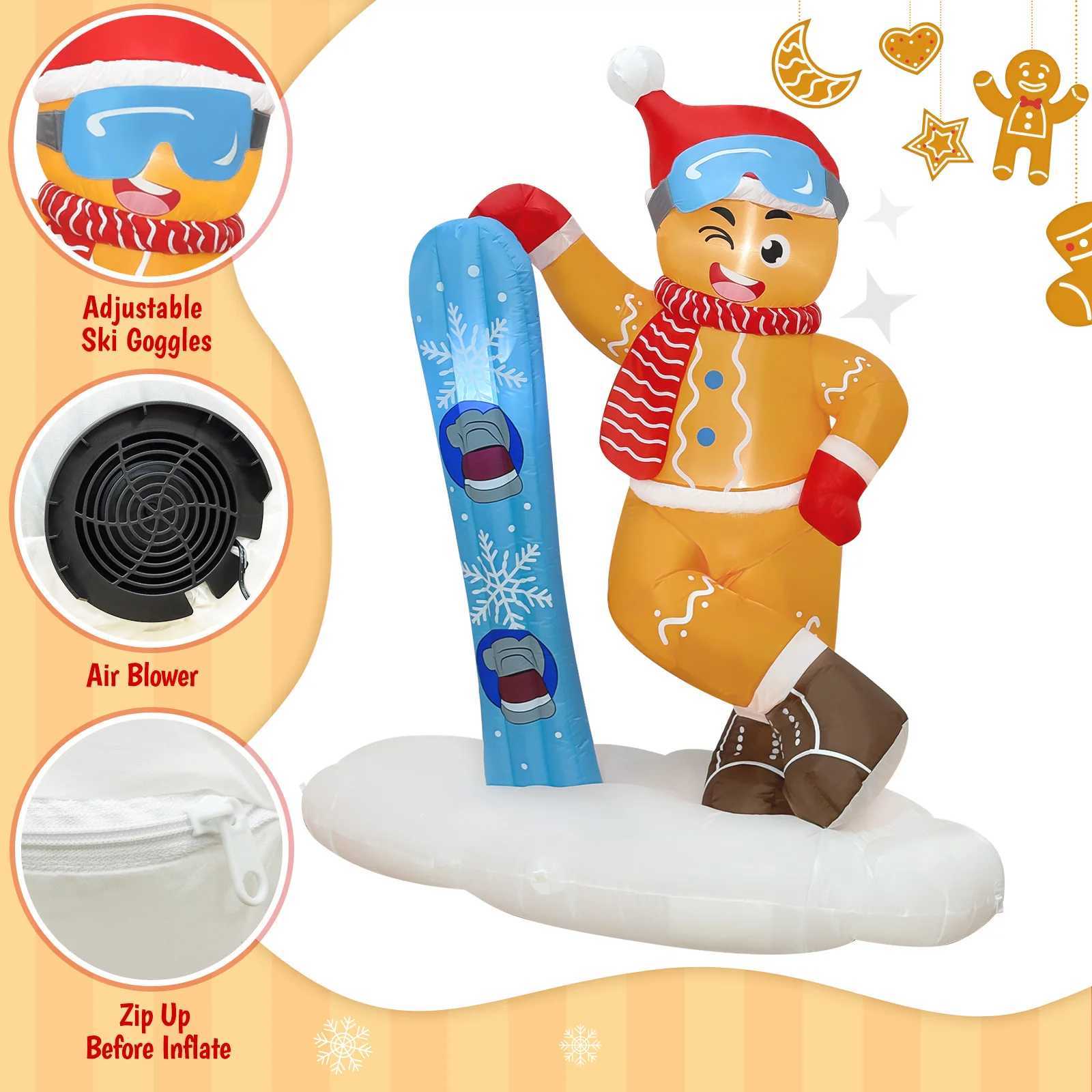Christmas OurWarm 6FT Christmas Inflatable Outdoor Decor Skiing Gingerbread Inflatable Christmas Decor Gingerbread Blow Up Yard Decor Y251111
