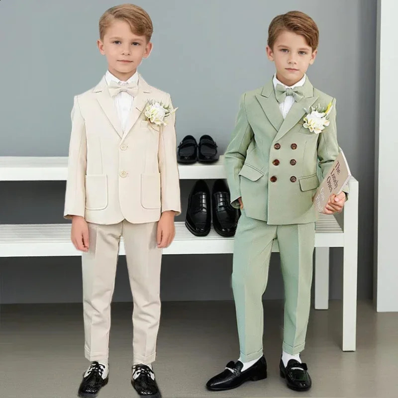 Boys Wedding Suit Formal Teen Kids Birthday Evening Tuxedo 3 To 14 Years Kids Blazer Set Green Gentleman Child Host Clothes 250410