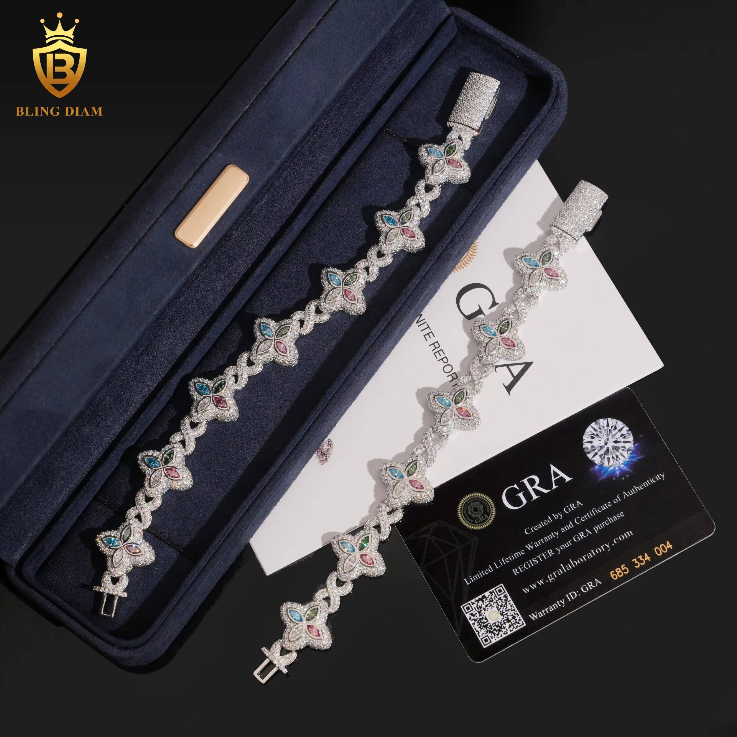 High Quality 925 Silver Chain 18mm VVS Moissanite Bracelet Colored Marquise Cut Moissanite Bracelets Bangles Fashion Jewelry