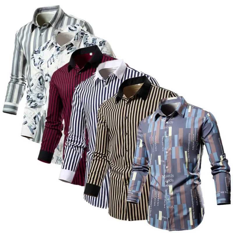 Mens casual recreational business fashion striped long sleeve shirts shirts White red gray etc available K251110