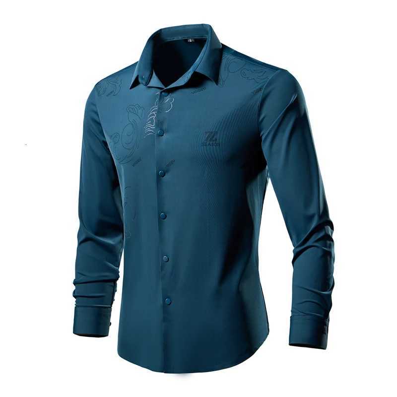 High-stretch Mens Red Shirt White Single-button Lapel Long-sleeve Shirts Business-casual TopAvailable in Blue Green Black K251110