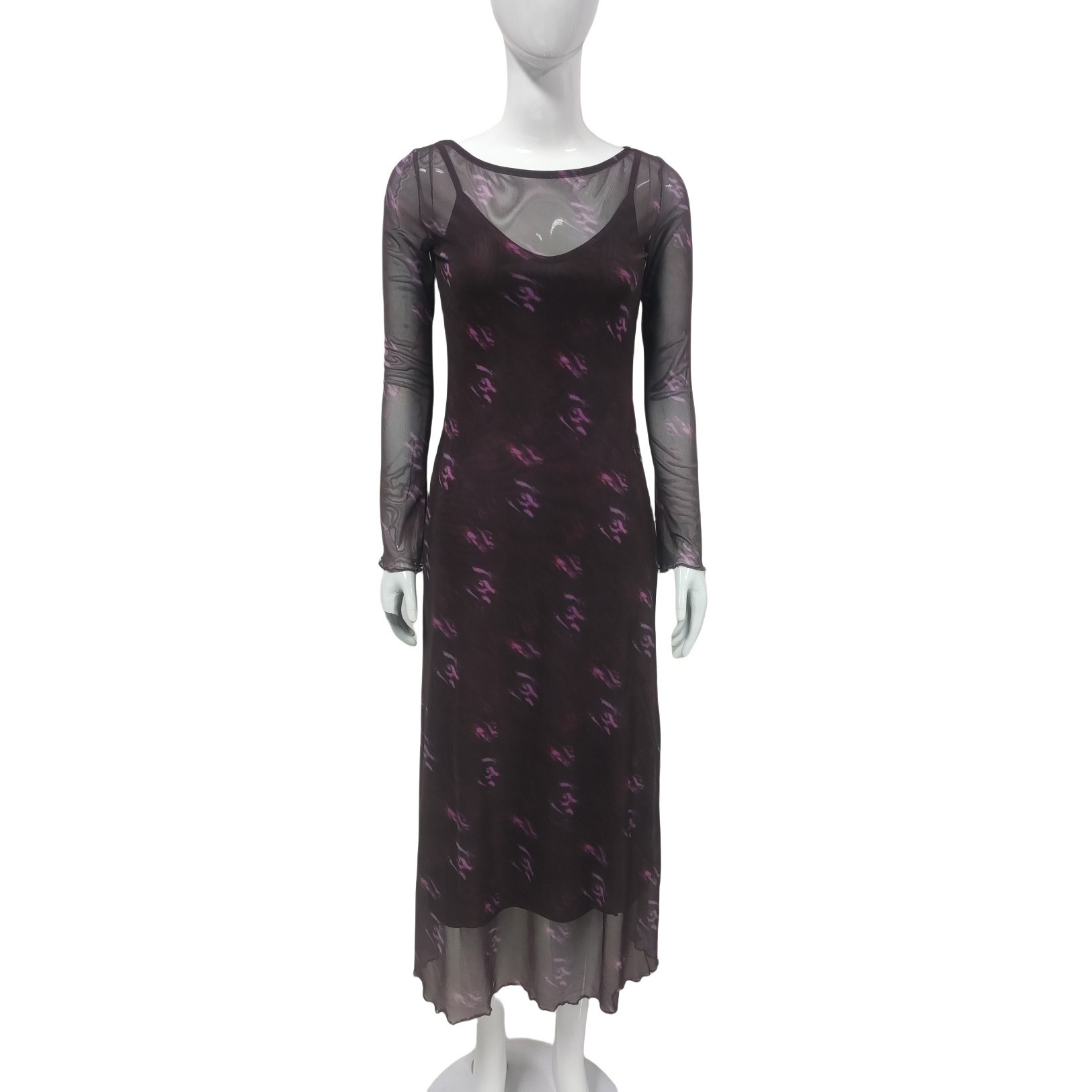 2025 Summer Women's New Elegant Mesh Printed Two Piece Dress Set
