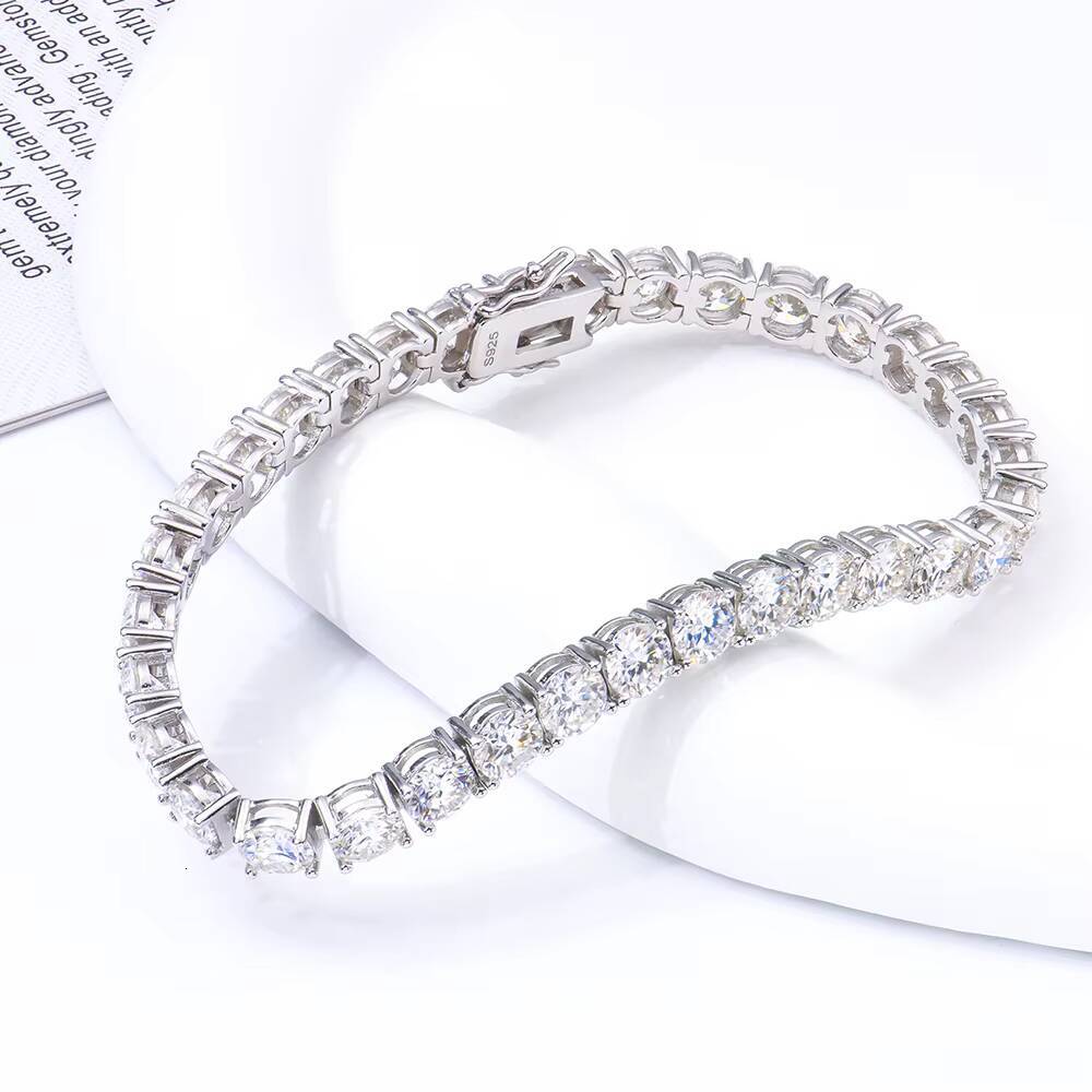 5mm 6/65/7/75/8/85 Inches White Gold Moissanite Classic Men Tennis Bracelet 925 Silver