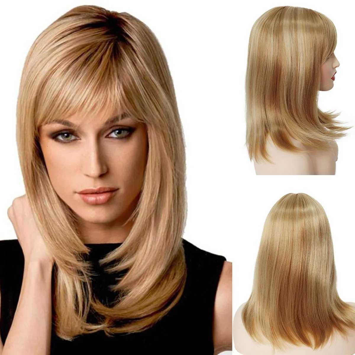 Strawberry Blonde Wigs for Women Synthetic Straight Wigs Long Bob Straight Blond Hair Wig with Side Bangs for Women Wig CapT251111