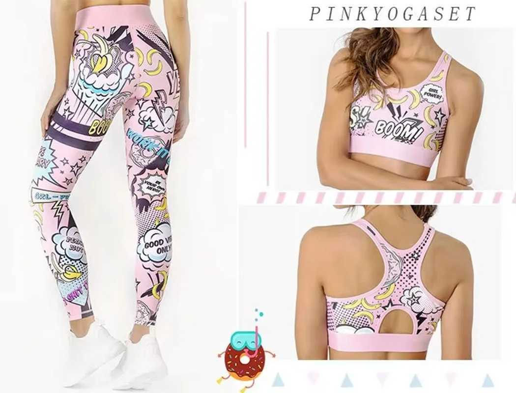 Yoga set for womens track and field clothing graffiti sportswear yoga set for womens track and field clothing fitness set 2-piece fitness suit leg set
