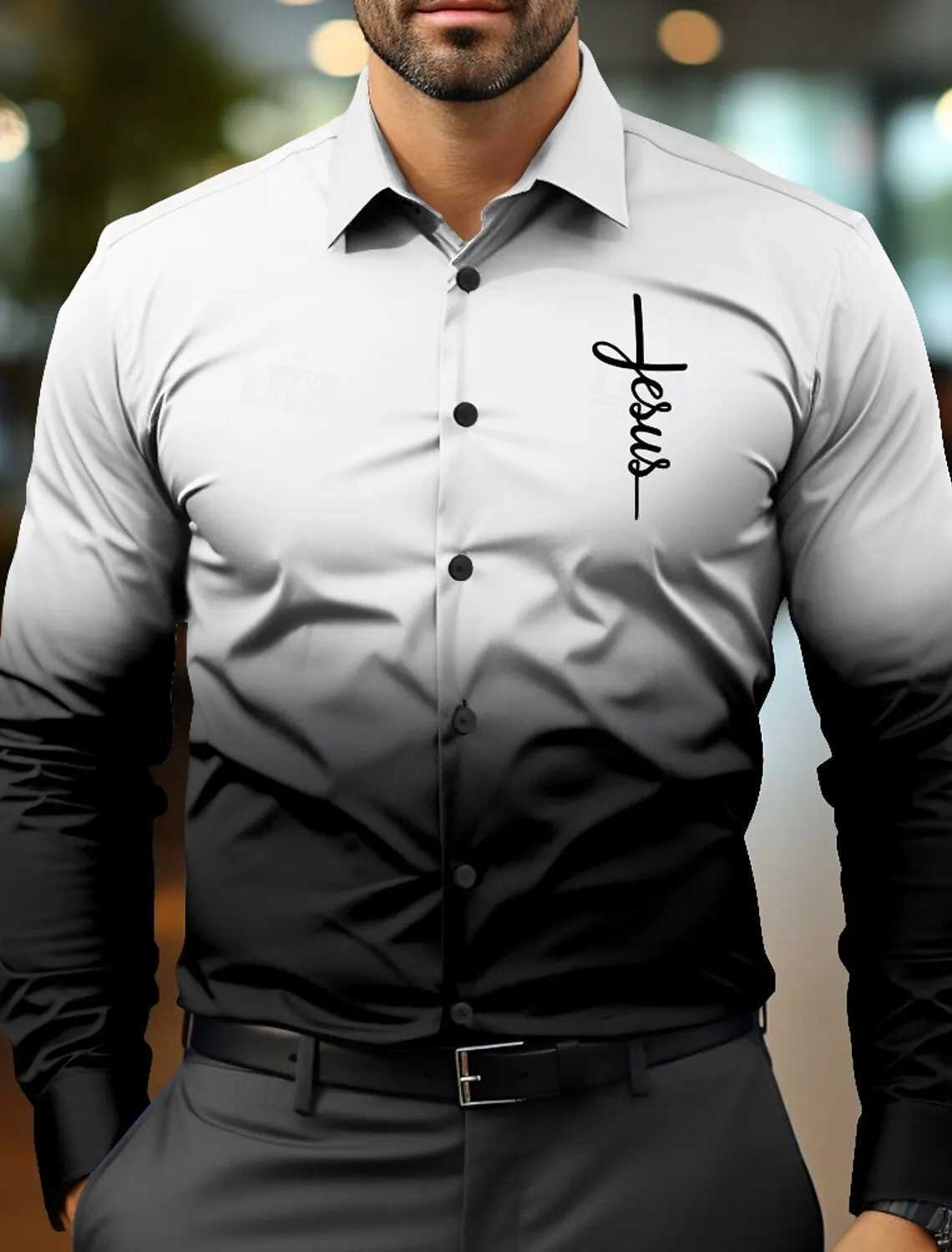 Jesus Business Casual Mens Formal Shirt Button Shirt Long Sleeve Business Daily Autumn Spring Summer 3D Shirt Collar Button K251110