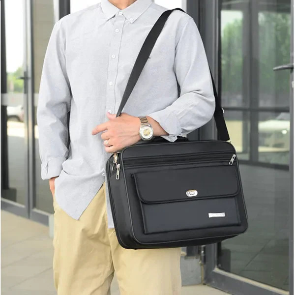 Large capacity briefcase travel essentials laptop storage diagonal business Oxford cloth document organization accessories 250409