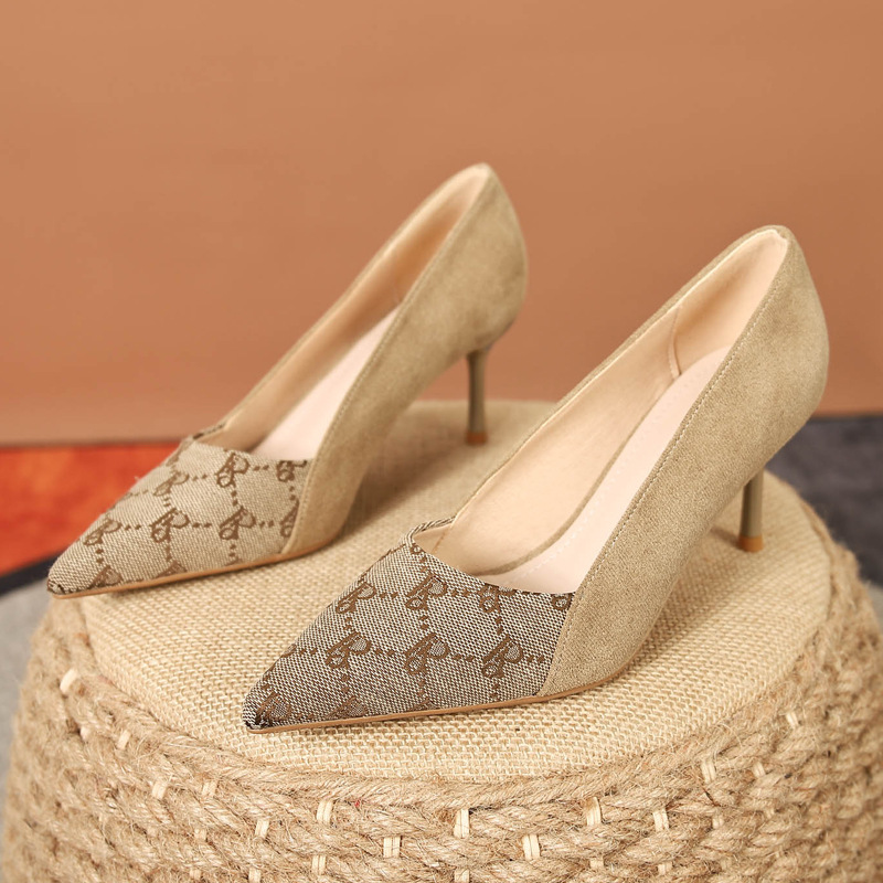 Designer shoes 2025 French-style niche high-end women's single shoes fine heel pointed toe work shoes square buckle temperament high heels