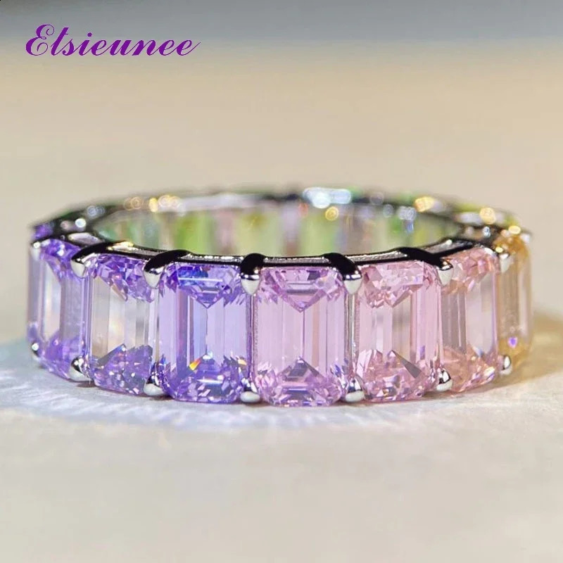ELSIEUNEE 100% 925 Pure Silver Jade Cutting Colored Sapphire Gemstone Engagement Ring Womens Wedding Ring 250407