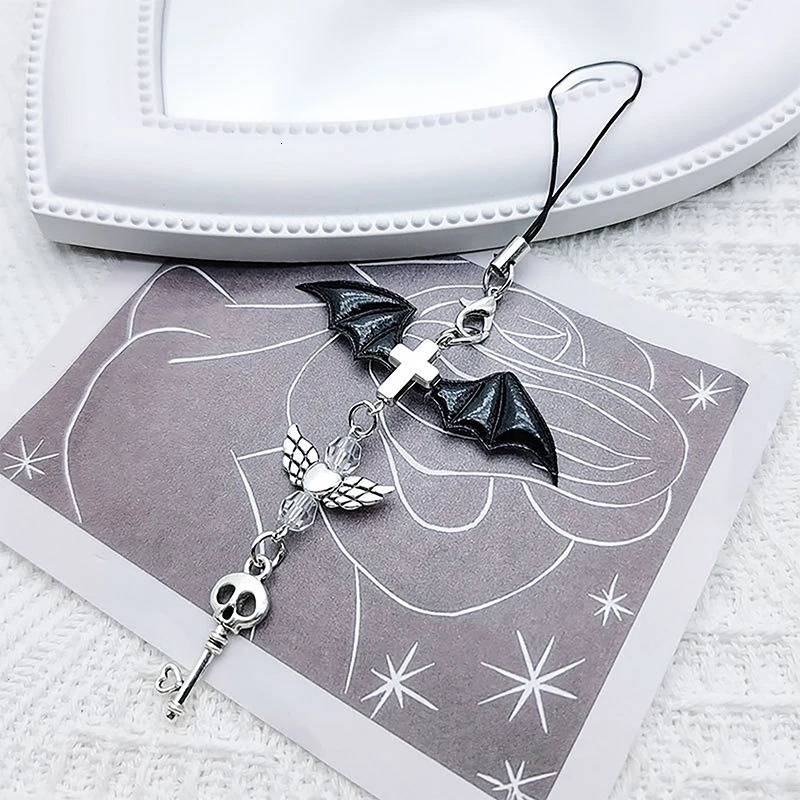 Black Punk Y2K Phone Pendant Chain For Phone Bag Lanyard Keychain Cool Girl Sweet Charm With Cross Butterfly Accessories 251110
