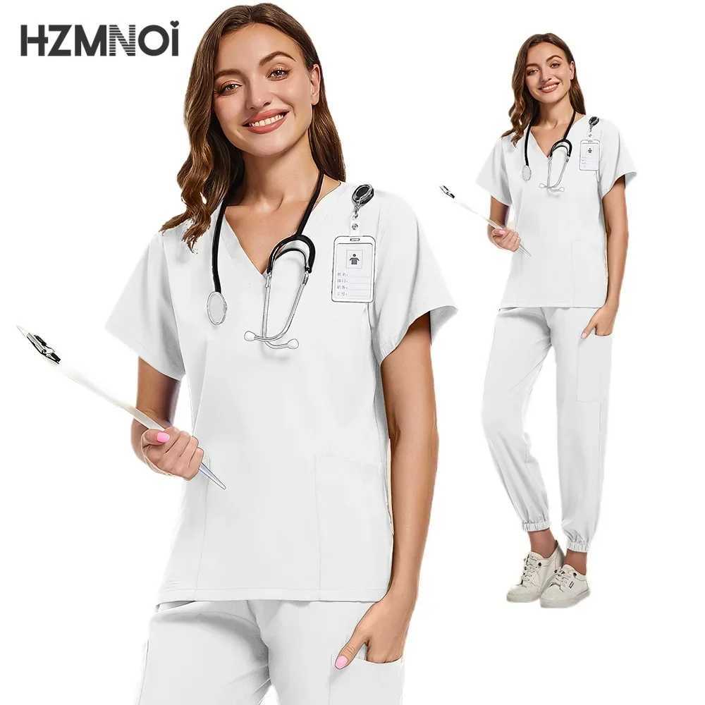 New Multicolour Pharmacy Nurse Scrubs Set Dentist Surgical Medical Uniforms Elestic Women Joggers Suit Beauty Spa Uniforms X250410