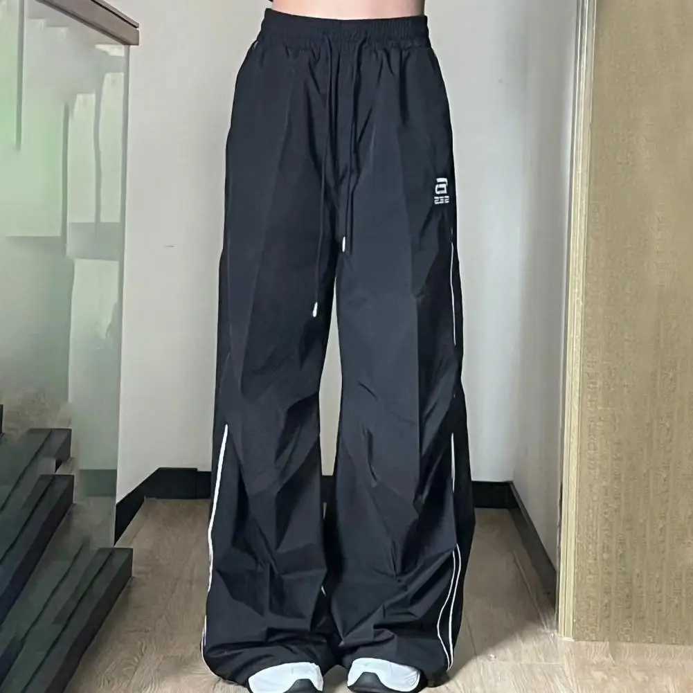 Mens sports pants hip-hop style sports pants retro unisex sports pants wide leg elastic waist soft breathable sports pantsXJ250410