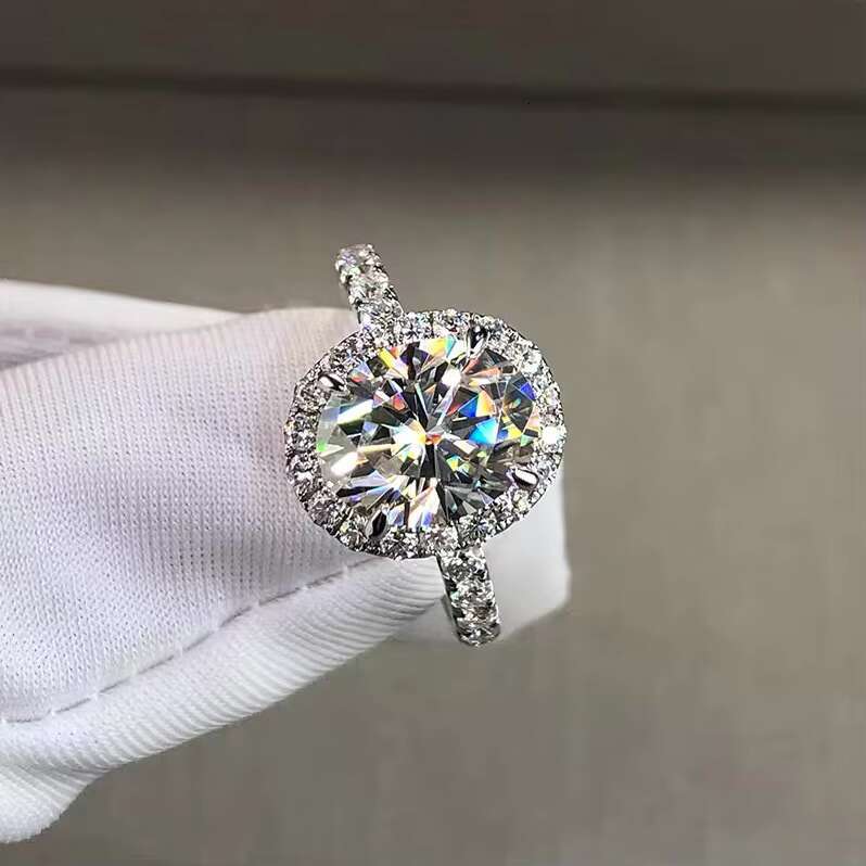 Custom Classic 18K Solid Gold With 2-4ct Oval Cut Forever Moissanite Diamond Ring Jewelry Woman